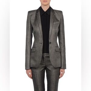 Barbara Bui Wool Blend Grey/Silver Blazer Fitted Padded Shoulders EU38